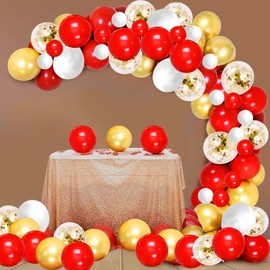 Red Gold Balloons Garland Kit, 100 Pack White Metallic Gold Confetti Latex Balloons Arch kit for Birthday Baby Showers Weddings Bridal Shower Anniversary Party Decoration