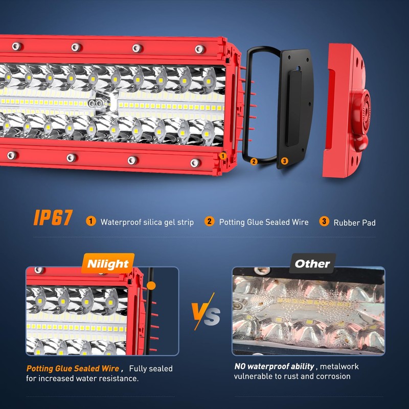 Nilight LED Light Bar 42 Inch Triple Row Spot Flood