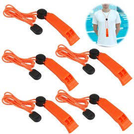 GEU 5Pack Emergency Whistles for Swimming and Hiking Survival Safety Whistles with Reflective Lanyard And Clip Loud >85 dbl Plastic for Outdoors Camping Hiking Mountaineering Boating And Signalling
