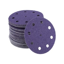 VekAuto 50 Stk. Schleifscheiben, 5" 9 Loch 40 Körnung Klett-Schleifpapier Universal für Metall, Holz, Automobilreparatur Haltbarkeit Keramik-Polyester-Film Lila