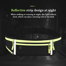 Running Belt, Hydration Waist Pack with Water Bottle Holder and Headphone Port for Men Women Waist Pouch Fanny Bag Reflective, Black, Reflective Tape (Black, 43 * 11CM)
