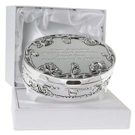 De Walden Girl's 80th Birthday Gift Silver Plated Rose Trinket Box in a Presentation Box Nanny Gran Nain Nan Gifts