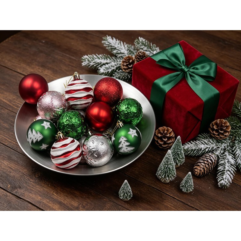 HipTree Shatterproof Red Green White Christmas Ornaments Tree Decorations