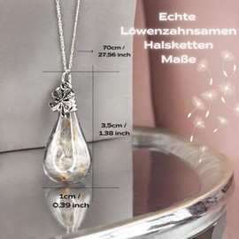 Necklace with Dandelion Clover Leaf Pendant - 925 Sterling Silver - Natural Jewellery - 70 cm Necklace