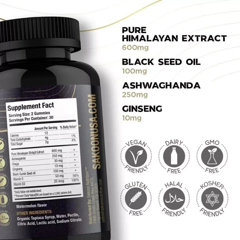 Sakoon nutrition Pure Shilajit Gummies with Black Seed Oil -