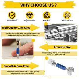 Cam Locks, 100 Pcs Eccentric Wheels Cam Locks for Furniture Connecting Cam Lock Fittings, 3 in 1 Cam Connector Bolt Fittings Fasteners Hardware Parts Nut & Bolt Assortment Sets