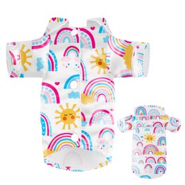 Dog Silk Pajamas Dog Shirts for Small Dogs Satin Pjs Two-Legged Puppy Clothes Lapel Sleepwear Cat Outfit (Boho Rainbow, XL)