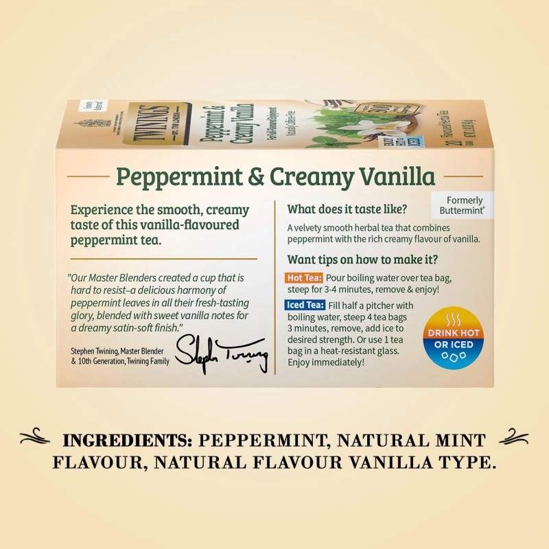 Twinings Peppermint Creamy Vanilla Herbal Tea 20 Count Pack of