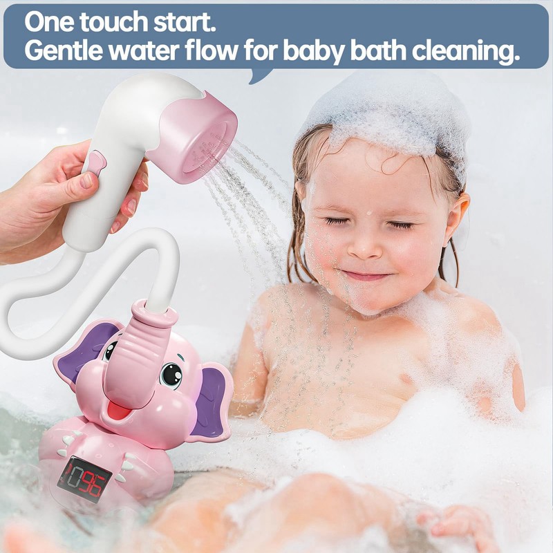 Baby Bath Shower Head with Thermometer Animal Shaped IPX7 Waterproof