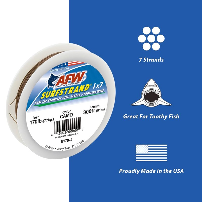 American Fishing Wire Surfstrand Bare 1x7 Cable de Acero Inoxidable