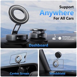 TBCR Vacuum Suction Cup Phone Mount, 360° Adjustable Magnetic Phone Holder for Car – [89+lbs Strongest Suction & 2800gf Magnetic] Swivel Lock for Car/Gym/Mirror/Shower