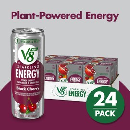 V8 +ENERGY Black Cherry Energy Drink, Made with Real Vegetable and Fruit Juices, 11.5 FL OZ Can 4 Count (Pack of 6)