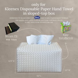 Hirano’s Bazaar Hand Towel Box Cover – Elegant PU Leather Holder Dispenser, Compatible with Kleenex Disposable Paper Towels, Bathroom & Countertop Organizer, Stylish Home & Office Décor, Woven Beige