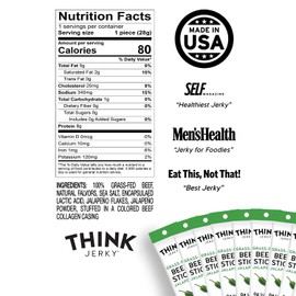 Think Jerky, Jalapeno Grass-Fed Beef Sticks, Master Case,1 Ounce (5 packs of 10) Sugar Free, Gluten Free, No Nitrates, Keto Friendly, Paleo, High Protein, Low Carb