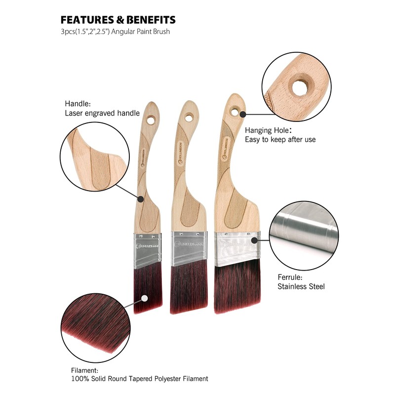 ROLLINGDOG Angled Paint Brush - Trim Brush with Ergonomic Wood