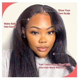 Emistar Kinky Straight U Part Wig Natural Hailine & Soft Hair Like Real Human Hair ¾ V Part Half Wigs for Black Women (Natural Black, 24 Inch)