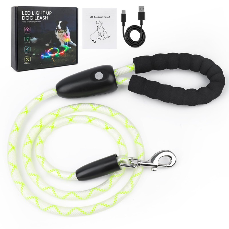 YFbrite 7Ft Light up Dog Leash with 15 Flashing Modes