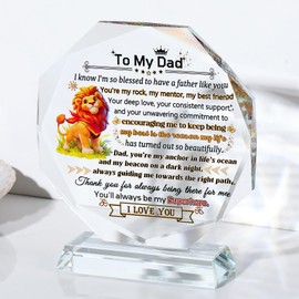 Movdyka 5.3" Crystal Dad Gifts Plaque for Father's Day from Daughter Son Present Ideas for Daddy Glass Ornament Keepsake for Birthday Christmas Decor