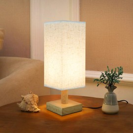 Small Bedside Table Lamp for Bedroom, Minimalist Nightstand Lamp with Square Fabric Linen Shade, Mini Cute Study Reading Desk Lamp Night Table Lamp for Living Room,Nursery, Home, Office,4.3in