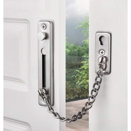 KAFENDA Security Door Chain Lock Sturdy Door Lock Latch for Inside Door Stainless Steel Hotel Door Lock with Spring Button Door Locks for Kids Safety Brushed Nickel