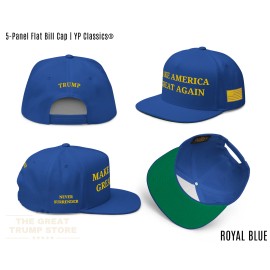 Yupoong Gold Dark MAGA Hat Trump Black And Gold MAGA Snapback Embroidered Flat Cap - Royal Blue