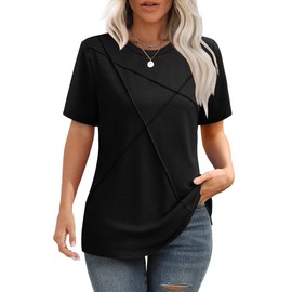 Black Shirts for Women Summer Tops Business Casual Short Sleeve T-Shirts Loose Fit L