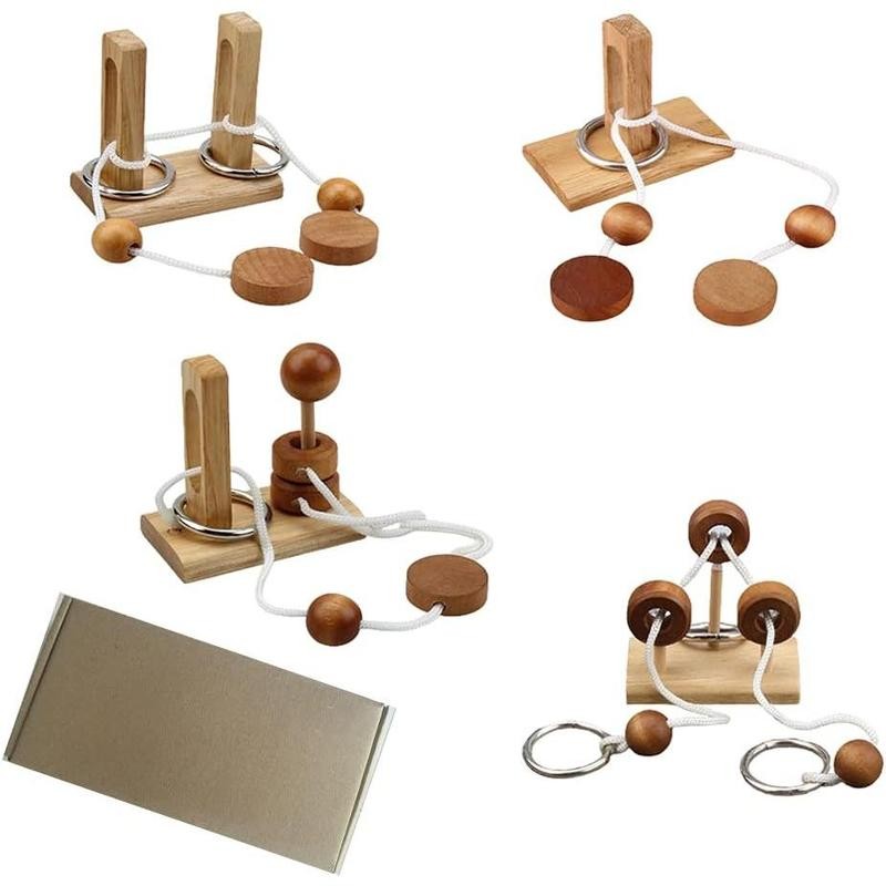Brain teaser puzzle wooden threading rope loop puzzle luban lock