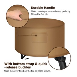 NEXCOVER Square Fire Pit Cover - Waterproof 600D Heavy Duty Fabric with PVC Coating, Fits Square Outdoor Fire Pit or Table 44”L x 44"W, Fade & Weather Resistant Cover, Brown.