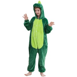 COOKY.D Unisex Boys Animal Hooded Pyjamas 3-12 Years Kids One-Piece Button Closure Jumpsuit Girls Pyjamas Gifts, Green