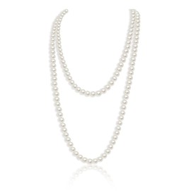 Long Pearl Necklaces,White Pearls Necklace 1920s Artificial Pearl Vintage Fashion 150cm Costume Jewellery for Women Pearls Long Sweater Chain Beaded Necklace for Brides Wedding Party Accessories