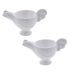 Servette Home Cute Ceramic Poached Egg Cup Soft-Boiled Egg Holder - Set of 2 - White Chicken