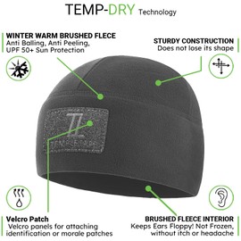 Temple Tape Tactical Beanie Hat - Front & Back Patch Panel - Multi Season Military Hats for Men - Mens Patch Army Beanies - 2 Pack Includes Black & Graphite Grey - One Size