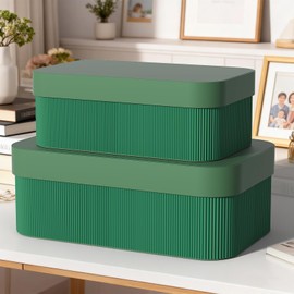 Decorative Storage Boxes Cardboard Organizer Set of 2 for Home Decor Green