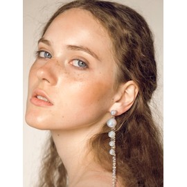 Pearl Dangle Earrings for Women Gold Huggie Pearl Hoop Earrings Bow Pearl Chain Earrings Dainty Pearl Flower Earrings Twisted C Shape Pearl Drop Dangle Earrings Jewelry Gifts for Women Teen Girls