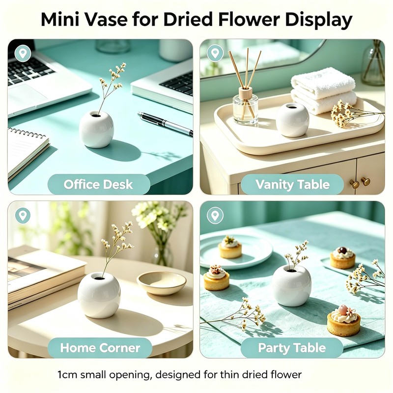 White Small Spherical Ceramic Bud Vase