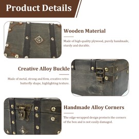 JOLIGAEA Vintage Wooden Treasure Chest, 18 x 11 x 10 cm, Wooden Storage Treasure Chest with Combination Lock, Wooden Chest Treasure Chest, Wooden Box with Lid for Storage and Decorating