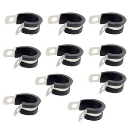NICAVKIT 10 x 10 mm Cable Clamp Kit - Rubber P Clips, Hose and Pipe Clamps, Stainless Steel Metal Wire Cable Clamps