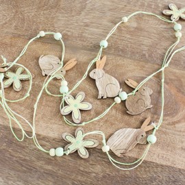 MACOSA EX205601_x3 Decorative Garlands Easter Set of 3 Wood Green Brown Easter Decoration Chicken Rabbit Hanging Decoration Decorative Hanger Easter Decoration Easter Decoration