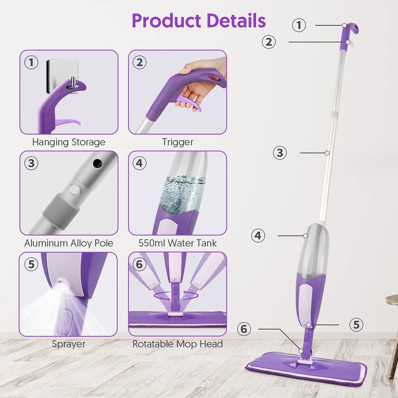 Spray Mop for Floor Cleaning - SEVENMAX Microfiber Floor Mop