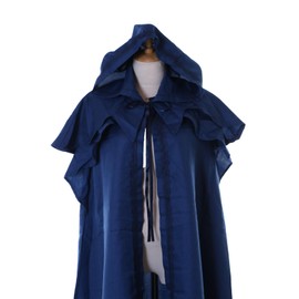Kawaii-Story MN-245-1 Dark Blue Medieval Knight Witches Magician Cape Long with Hood Costume Cosplay (L)