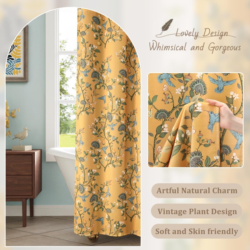 NDDYCU Mustard Yellow Cotton Floral Shower Curtain,Vintage Anthropologie Shower Curtains