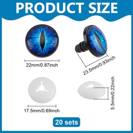 PH PandaHall - 20 juegos de 22 mm que brillan en la oscuridad ojos de seguridad, cabujones de ojos azules, plástico luminoso, ojo de dragón, ojo de ganchillo, ojo de seguridad con arandelas para
