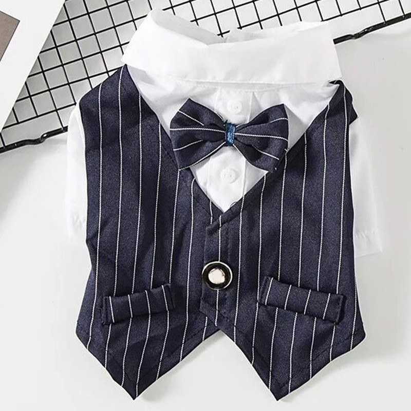 Pet Suit Bow Decor Striped Breathable Dog Cat Wedding Shirt