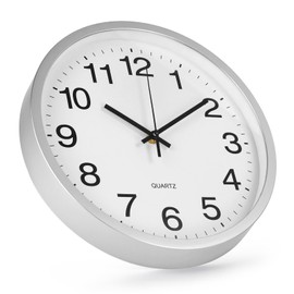 bakbrand Wall Clock Modern Simple Style Round Plastic Decor Clock Non-Ticking Silent Quartz Movement Wall Clocks for Home/Office/School/Living Room/Bedroom/Kitchen (Silver, 12 Inch)