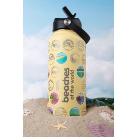 Wondery Best Beaches Bucket List Bottle - 32 oz Stainless Steel Insulated Beverage Bottle with Double Wall Vacuum Insulation