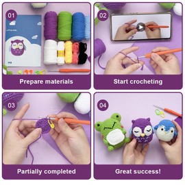 YANGUN Complete Crochet Set for Beginners Animals, Crochet Pack for Beginners, Creative Knitting Set Craft Set with Step-by-Step Video Instructions for Beginners and Adults