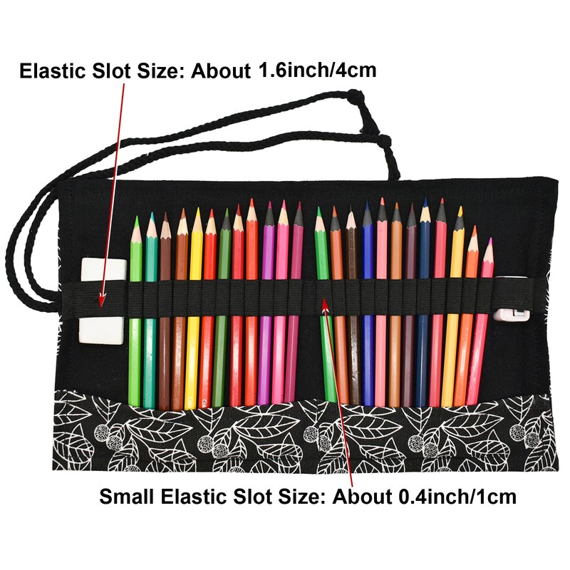 Maydahui 72 Pocket Black Leaf Canvas Pencil Holder