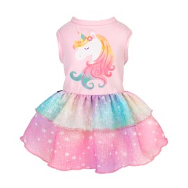 Fitwarm Rainbow Unicorn Dog Tutu Dress, Summer Clothes for Small Dogs Girl, Pet Birthday Outfit, Pink, Medium
