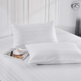 Trimming Shop 300TC White Satin Stripe Pillowcases 2 Pack 50 x 75 cm Large Housewife Pillow Cases 100% Egyptian Cotton Hotel Quality Easy Care Washable Pillow Covers with Zip Closure