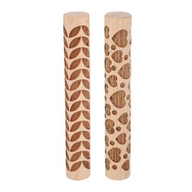 QUARKZMAN Pack of 2 Wooden Clay Rollers, 4 Inch Heart Leaf Pattern Rolling Pin, Wooden Rollers, Pottery Tools, Wood Grain Texture Roller for Clay Baking Dough Kneading DIY
